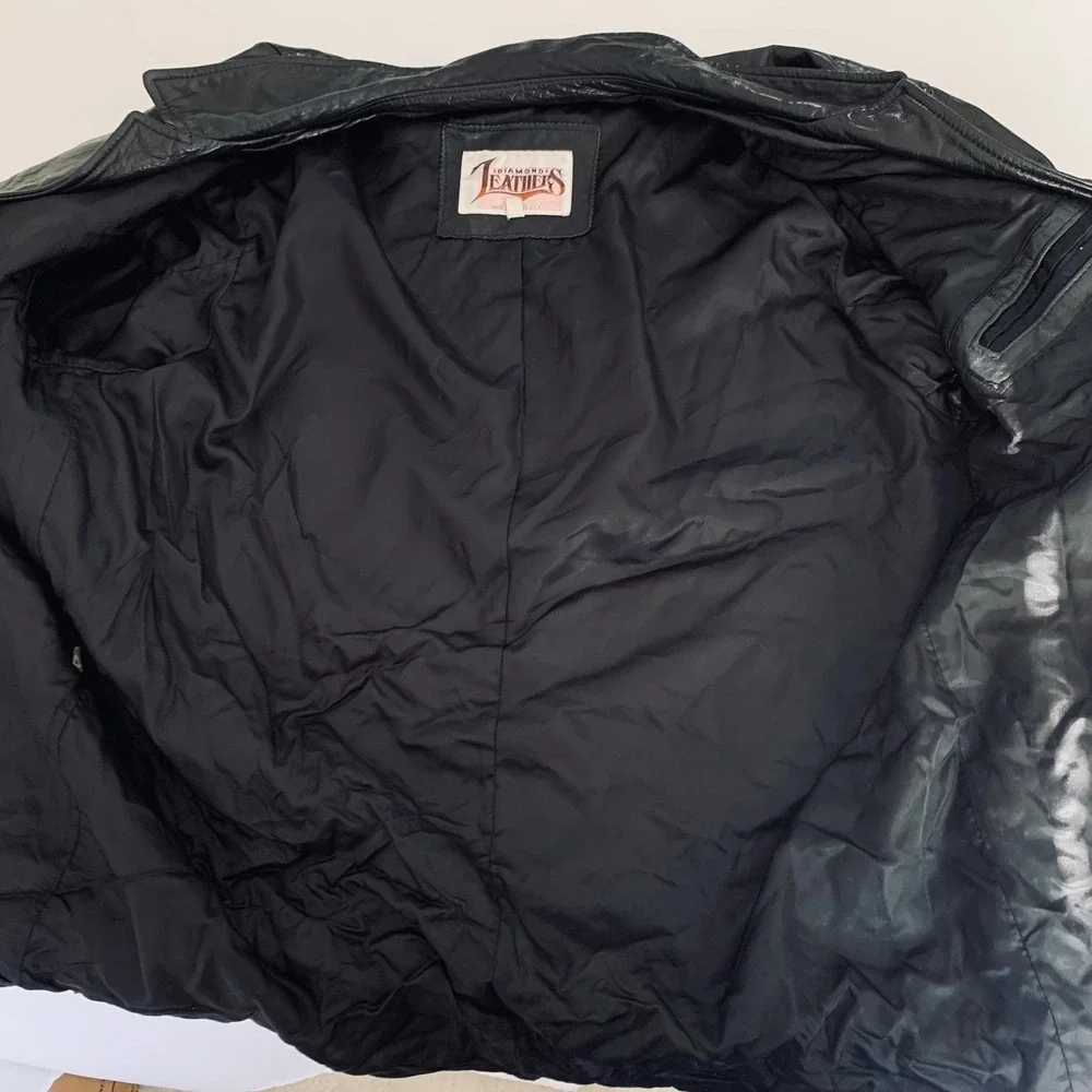 Diamond Leathers‎ Black Genuine Leather Jacket Mens XL Button Vintage USA Grunge